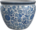 Red Lantern Large 22" Porcelain Fishbowl Blue & White Floral Planter - Image 6