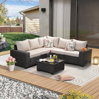 6 Pieces Patio Furniture Set All-Weather Outdoor Wicker Sectional Conversation by JOYURE