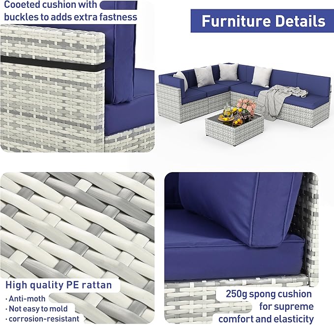 Pamapic 7 Piece Outdoor Sectional Sofa Set, All-Weather Patio Furniture - Image 4