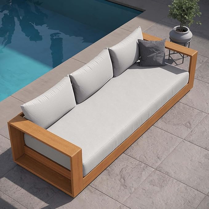 Modway Tahoe Acacia Wood Outdoor Patio Sofa in Natural Light Gray - Image 8