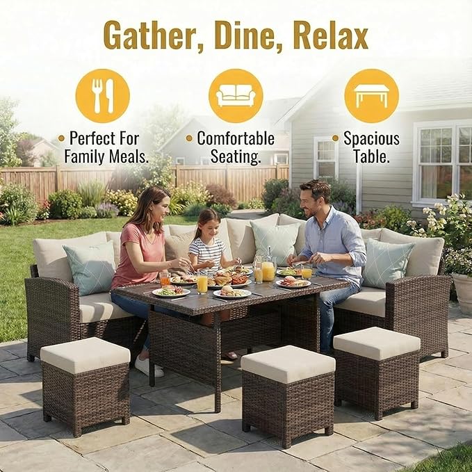 Wisteria Lane 7 Piece Patio Furniture Set, Wicker Patio Sectional - Image 3