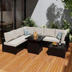 8 Pcs Patio Furniture Set with Fire Pit Table Wicker Outdoor Sectional Sofa - Image 8