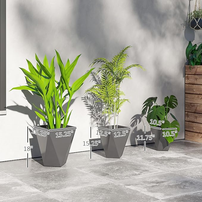 Outsunny Set of 3 Tall Planters, MgO Indoor Outdoor Planters - Image 3