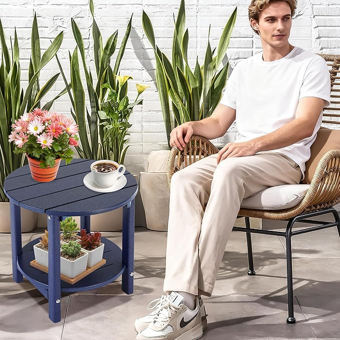 LZRS Round Adirondack Side Table Double End Table, Outdoor Side Tables - Image 2