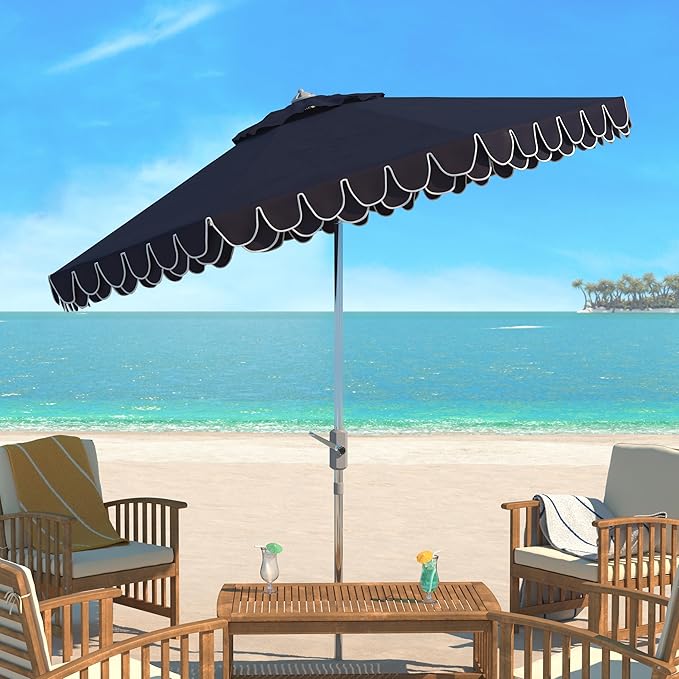 SAFAVIEH 9ft Outdoor Patio Umbrella, Auto Crank Tilt, UV Resistant - Image 2