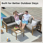 UDPATIO 6 Piece Patio Furniture Set, Faux Wood Metal Outdoor Sectional Sofa - Image 8