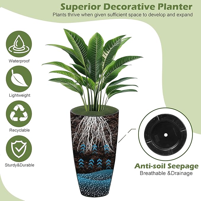 2 Packs 21 inch Tall Planter, Indoor Outdoor Round Planter - Image 5