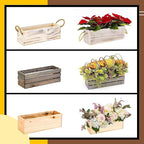 Wooden Planter Box with Handle I Rustic Whitewash I Plastic Liner l Garden - Image 9