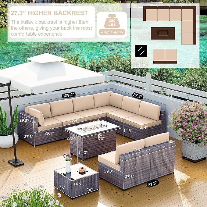Kullavik 10 Pieces Outdoor Patio Furniture Set - Image 8