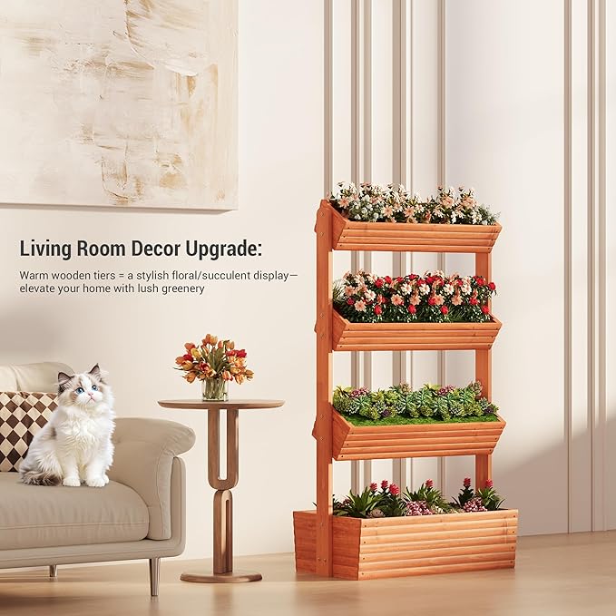 Vertical Wooden Raised Garden Bed Planters Wood Planter Kit Plant Stand Flower - Image 6
