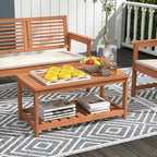 Tangkula Wood Outdoor Coffee Table, 2-Tier Patio Coffee Table - Image 2