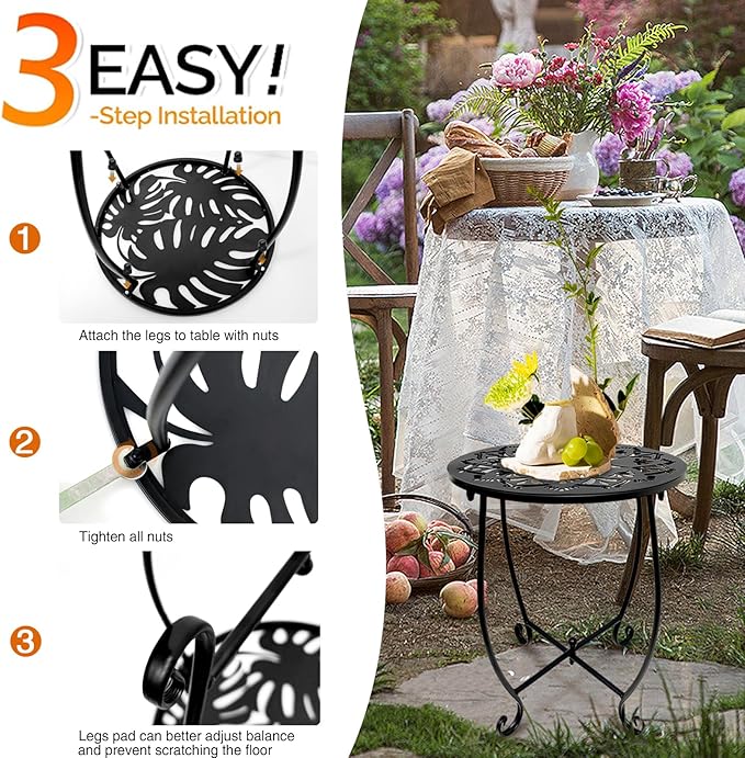 Patio Side Table, Weather Resistant Metal Side Table, Small Round Outdoor End - Image 8