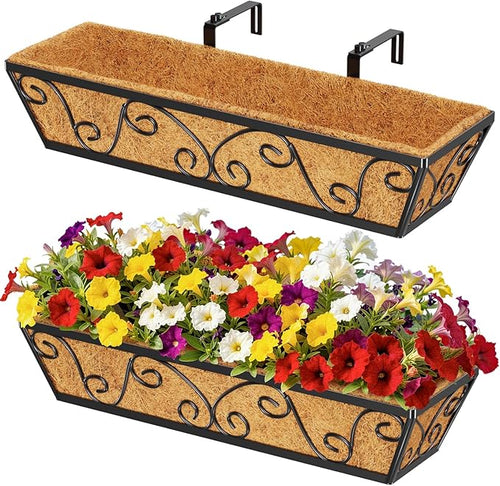 2pcs 24 Inch Window Deck with Coco Liner, Metal Hanging Flower Planter Window by LAWYAMAI