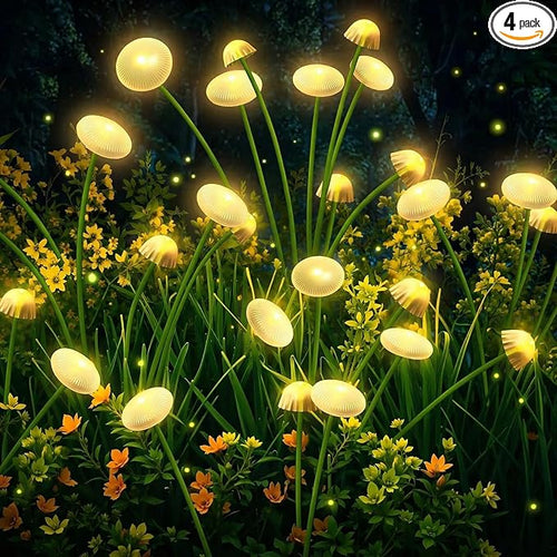 4 Pack 32LED Solar Garden Lights, 8 Lighting Modes Swaying Mushroom Lights by SyouHome