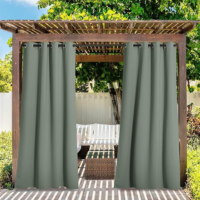 NICETOWN 2 Panels Sage Green Blackout Outdoor Curtains - Image 2