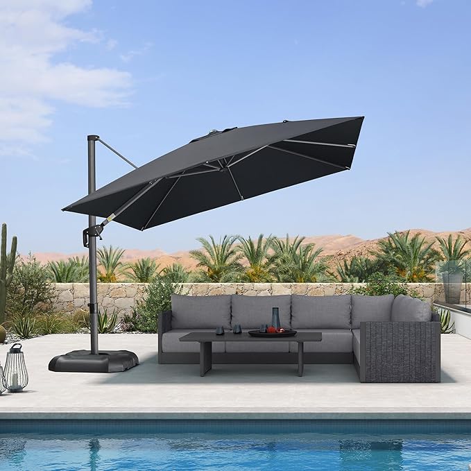 PURPLE LEAF 10 Feet Patio Umbrella Outdoor Cantilever Square Umbrella Aluminum by PURPLELEAF