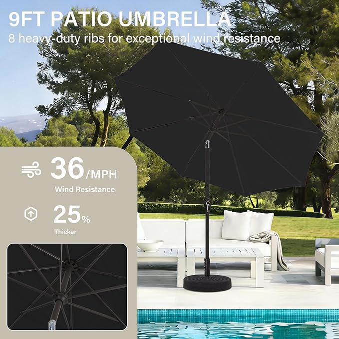 MEWAY 9ft Patio Umbrella Outdoor Table Umbrellas - Image 4