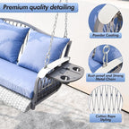 Wicker Porch Swing Heavy Duty 900 LBS 3-Seat Outdoor Patio Swing Chair - Image 5