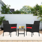 FDW | 3-Piece Patio Furniture Set | Black & Red | Outdoor Wicker Furniture - Image 7