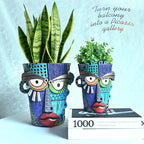 Abstract Face Planter Pots for Plants, Hand-Painted Colorful Flower Pots - Image 6