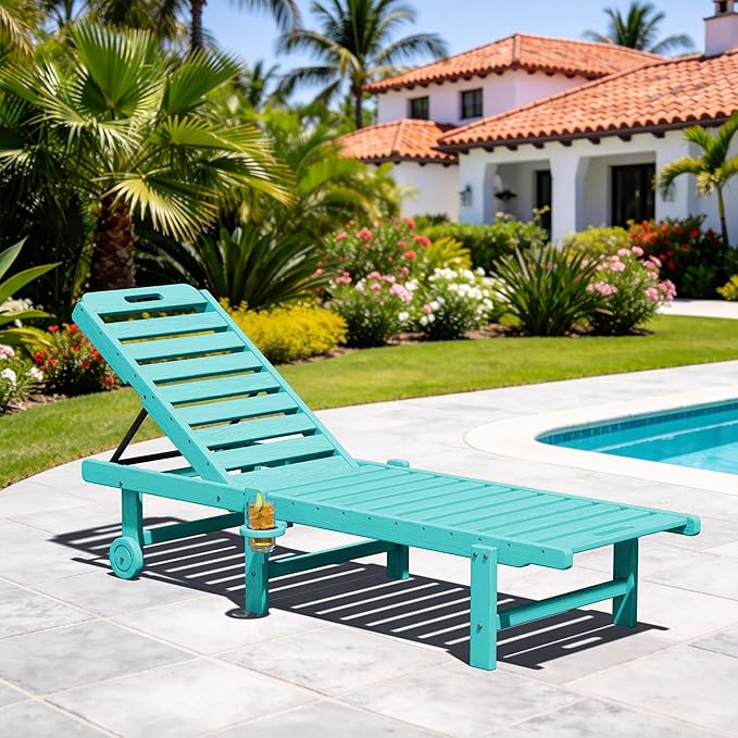 SERWALL Patio Chaise Lounge Chair, HDPE Outdoor Lounge Chair - Image 2