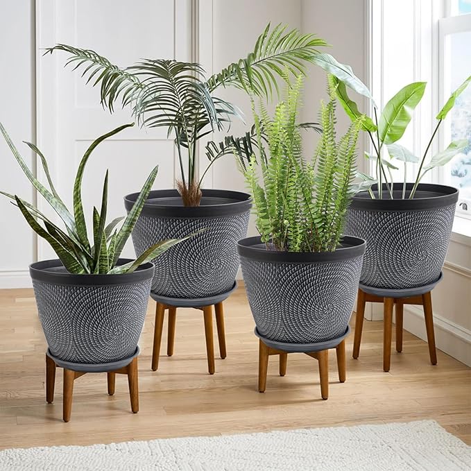 Quarut Large 12 Inch Plant Pot for Plants Outdoor Indoor, 4 Pack Plastic Flower - Image 2