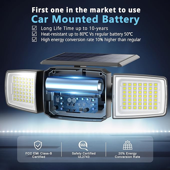 Solar Security Light Outdoor Super Bright LED, Motion Sensor Flood Light - Image 2