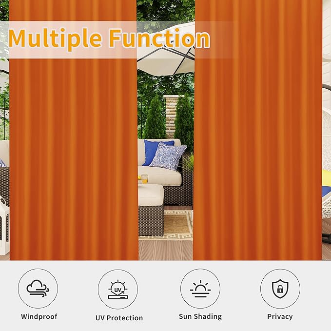 Easy-Going Outdoor Patio Curtains Detachable Tab Top Windproof Weatherproof - Image 5