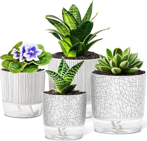 4 Pack Self Watering Pots for Indoor Plants, 4/5.5 Inch Lightweight Planters by Samhe