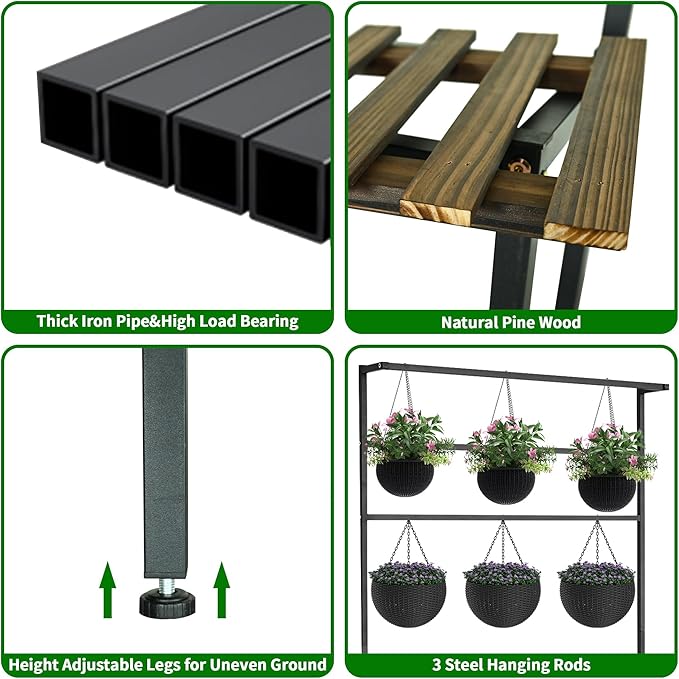 Large Plant Stand Indoor Outdoor, 3 Tier Heavy Duty Hanging Plant Stand - Image 3