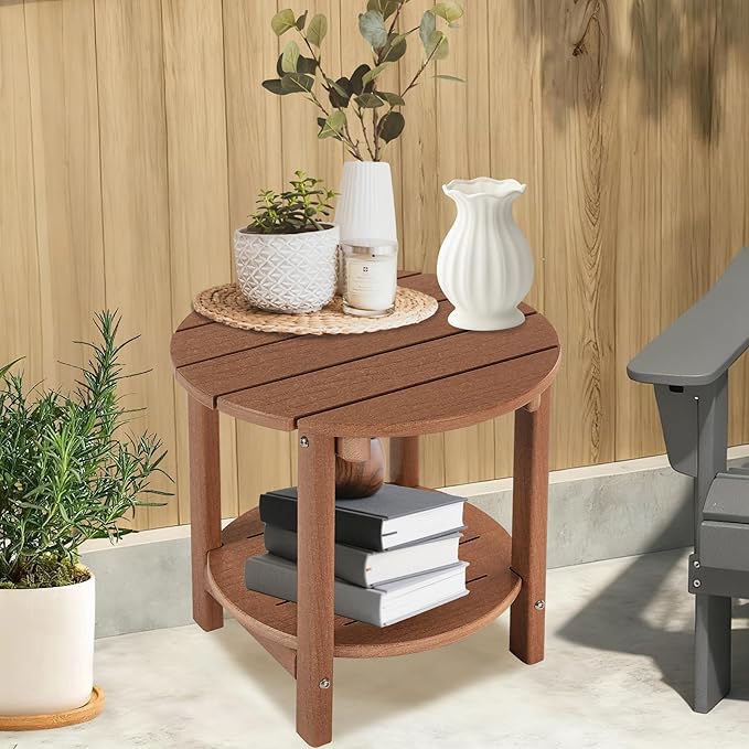 LZRS Round Adirondack Side Table Double End Table, Outdoor Side Tables - Image 7
