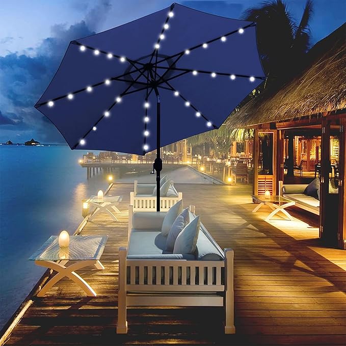Blissun 9 ft Solar Umbrella 32 LED Lighted Patio Umbrella Table Market Umbrella - Image 5
