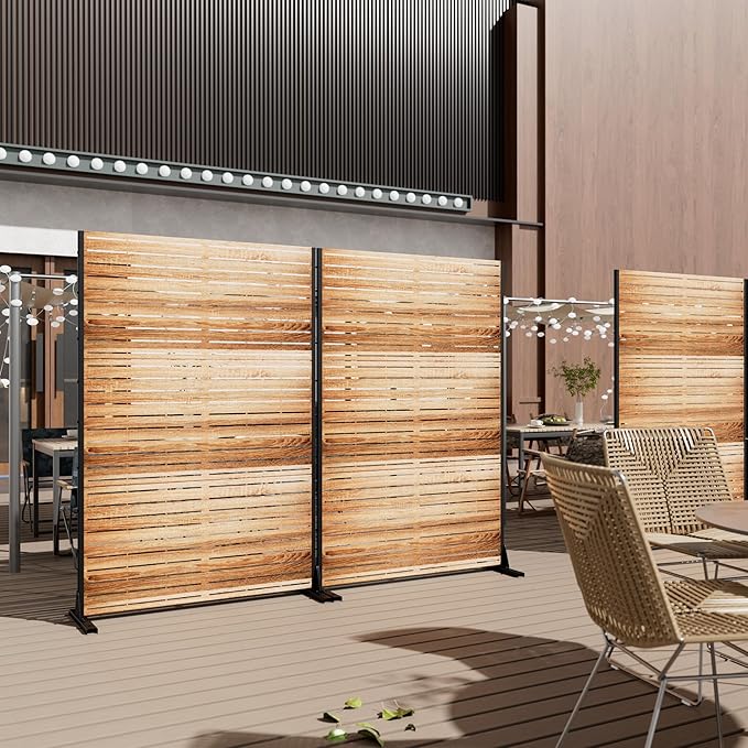 Casaphoria Metal Privacy Screen Outdoor, Wood Color - Image 3