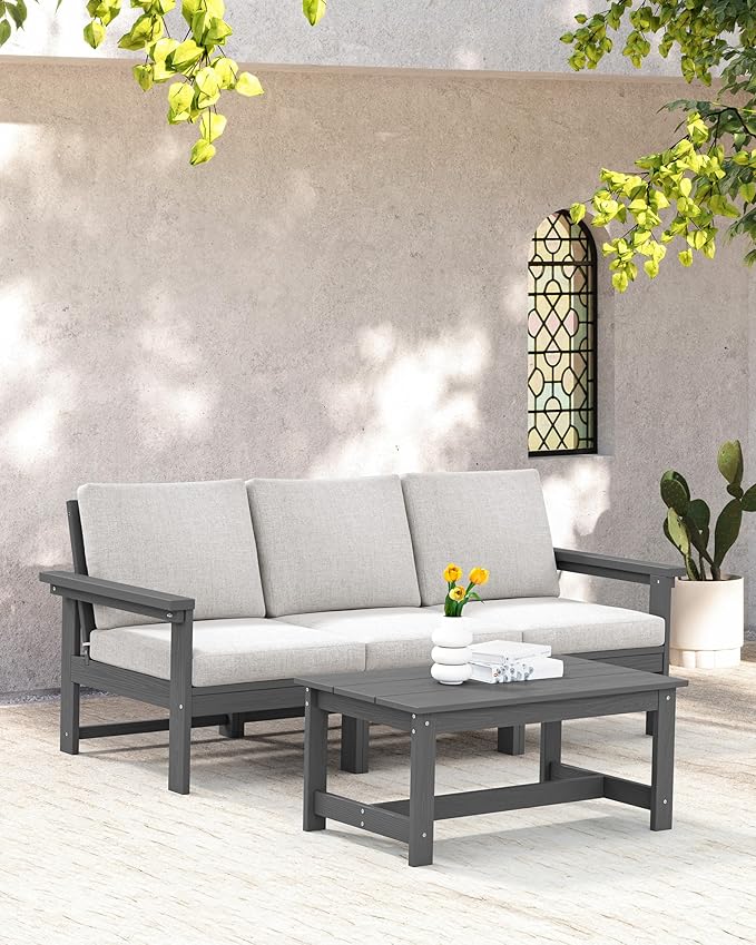 SERWALL HDPE Patio Sofa Set, 4-piece Sectional Outdoor Furniture Set, All - Image 7