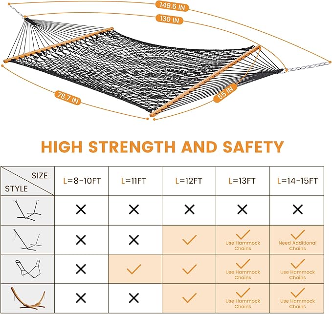 Lazy Daze Hammocks Double Rope Hammock, 2 Person Traditional Outdoor Hand Woven - Image 6
