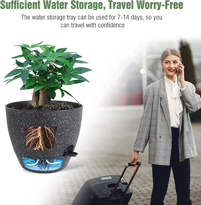 12inch 2Pack Large Self Watering Planters, Plastic Plant Pots - Image 5