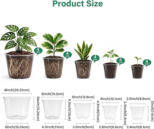 20 Pack 8/6/5/4/3.5 Inch Reinforced Large Clear Nursery Pots - Image 2