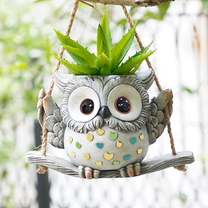 Swing Owl Hanging Planters for Indoor Plants, Cute Small Succulent Pots by Saysmile