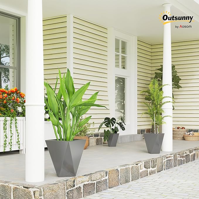 Outsunny Set of 3 Tall Planters, MgO Indoor Outdoor Planters - Image 2