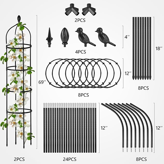 2 Pcs Garden Obelisk Trellis for Climbing Plants Outdoor 6 Ft Rose Bush Round - Image 6