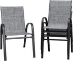 Flamaker Patio Chairs Stackable Dining Chairs Set of 4 Metal and Teslin Outdoor by Flamaker