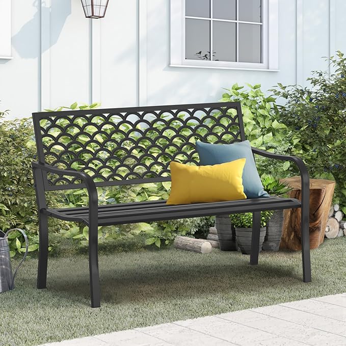 On Shine Outdoor Garden Bench Cast Iron Steel Outdoor Bench Clearance - Image 7