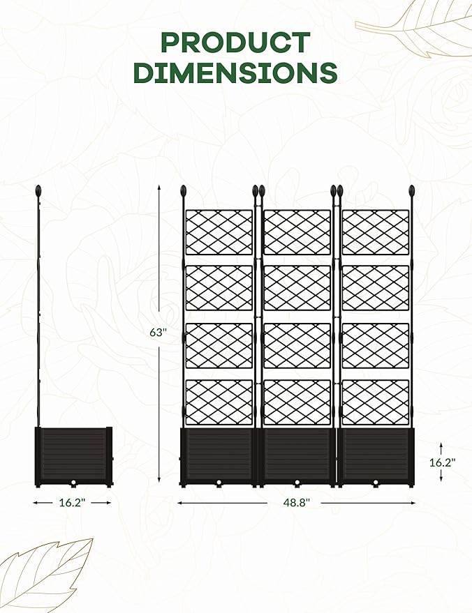 3 PCS Raised Garden Bed with Trellis & Privacy Screen, Flowers on Patio - Image 2