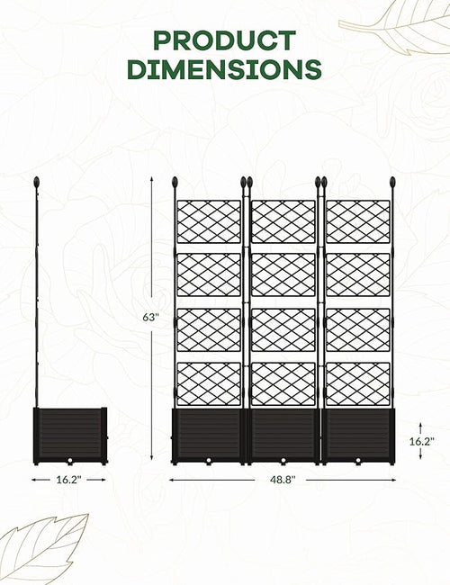 3 PCS Raised Garden Bed with Trellis & Privacy Screen, Flowers on Patio - Image 2