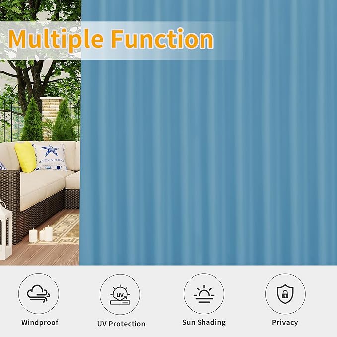 Easy-Going Outdoor Patio Curtains Detachable Tab Top Windproof Weatherproof - Image 5