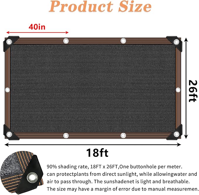 QLOFEI 18x26 FT Shade Cloth for Garden, 80-90% Sunblock Shade Neting Cover - Image 2