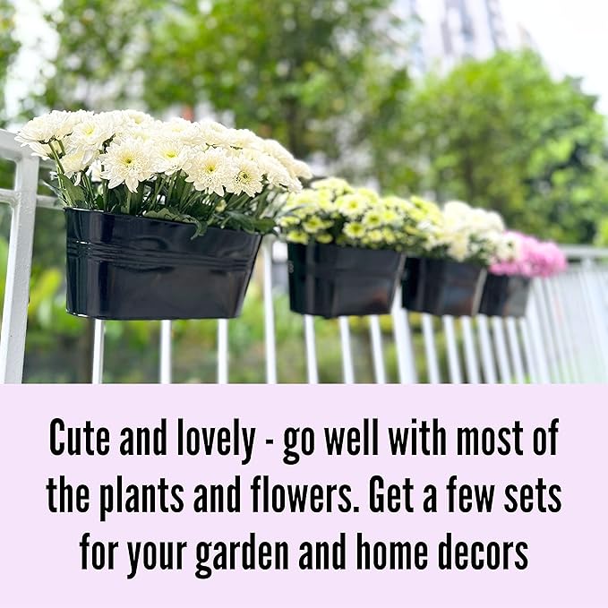 LaLaGreen Rail Planter Outdoor Plants Black Metal Iron Hanging Flower Pots Deck - Image 8