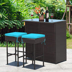 Tangkula Patio Bar Set, 3 Piece Outdoor Rattan Wicker Bar Set - Image 2