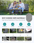 SERWALL HDPE Patio Sofa Set, 4-piece Sectional Outdoor Furniture Set, All - Image 3
