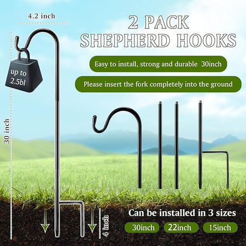 2 Pcs 30 Inch Shepherds Hook for Outdoor Adjustable Bird Feeder Pole Metal - Image 2